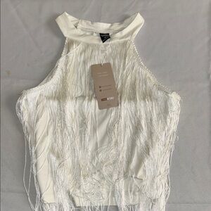 Cream Ruffled Sleeveless Tank Top